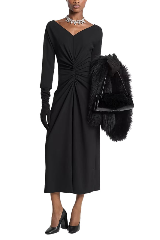 Stretch Wool Crepe Ruched Dress-Michael Kors Collection-Boyds Philadelphia