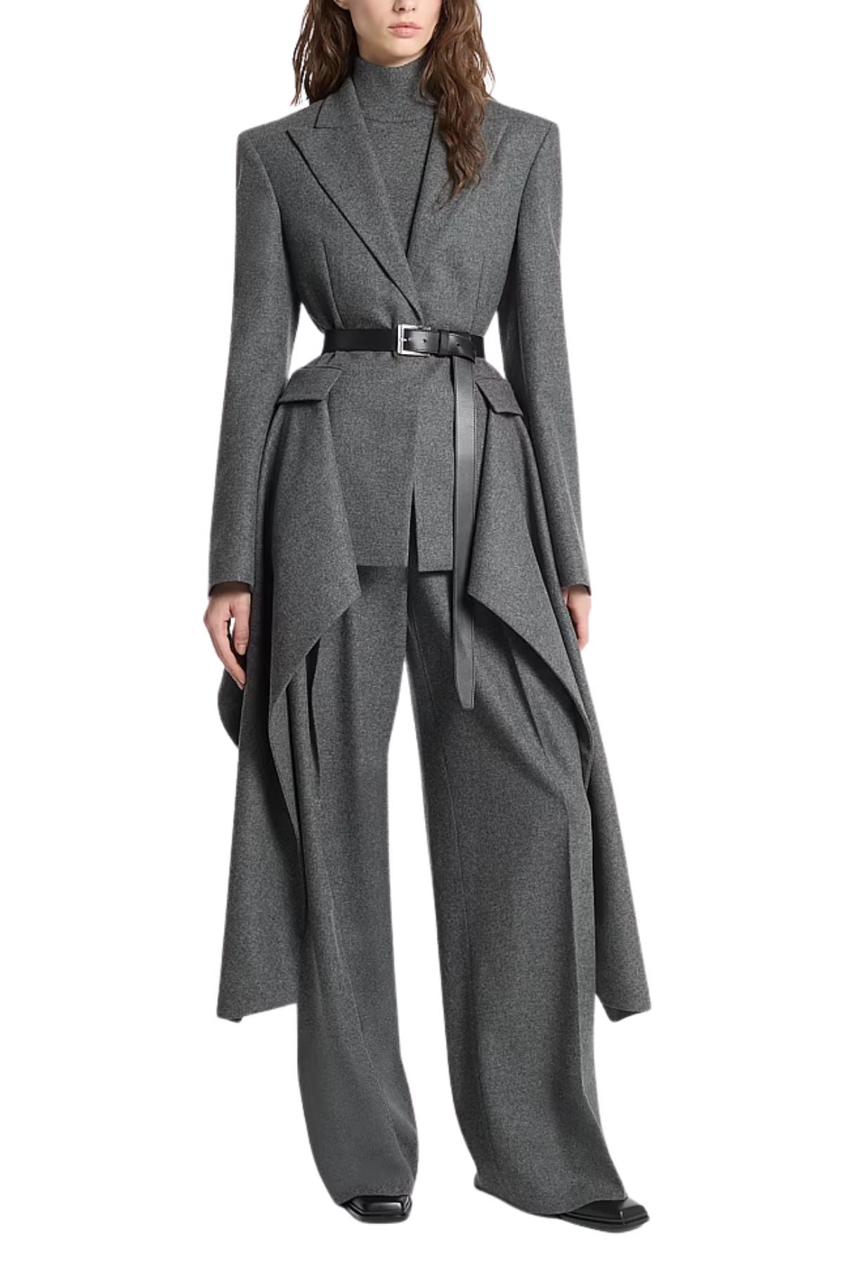 Wool Flannel Belted Cascade Blazer-Michael Kors Collection-Boyds Philadelphia