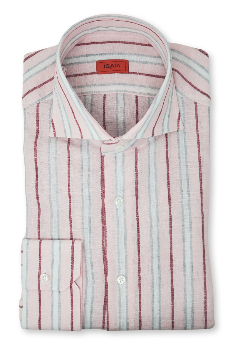 Pink Linen Stripe Shirt-ISAIA-Boyds Philadelphia