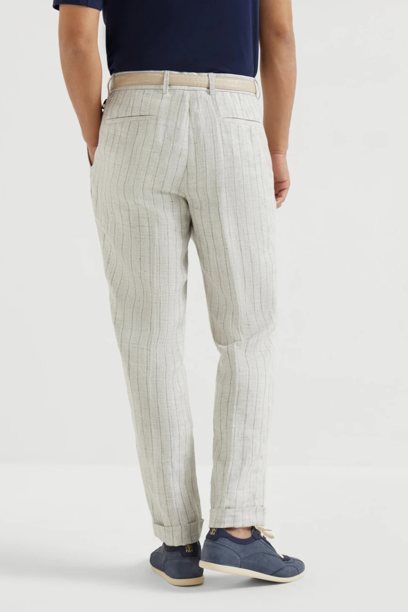 Chalk Stripe Linen Twill Trousers-Brunello Cucinelli-Boyds Philadelphia