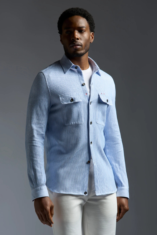 Blue Striped Overshirt-ISAIA-Boyds Philadelphia