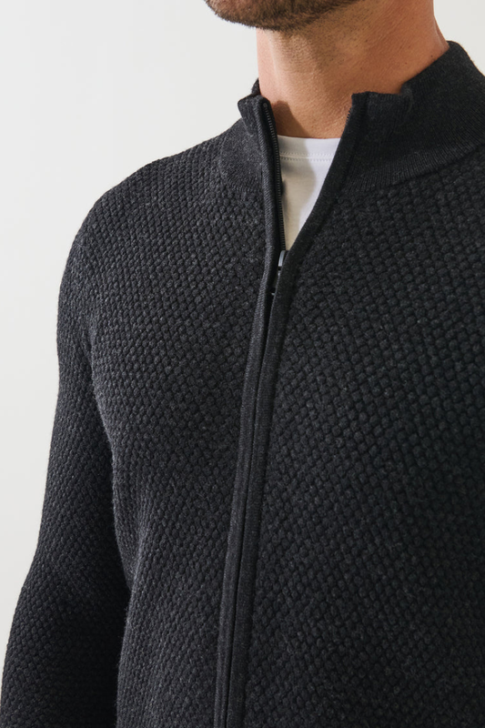 Merino Bubble Stitch Zip Cardigan
