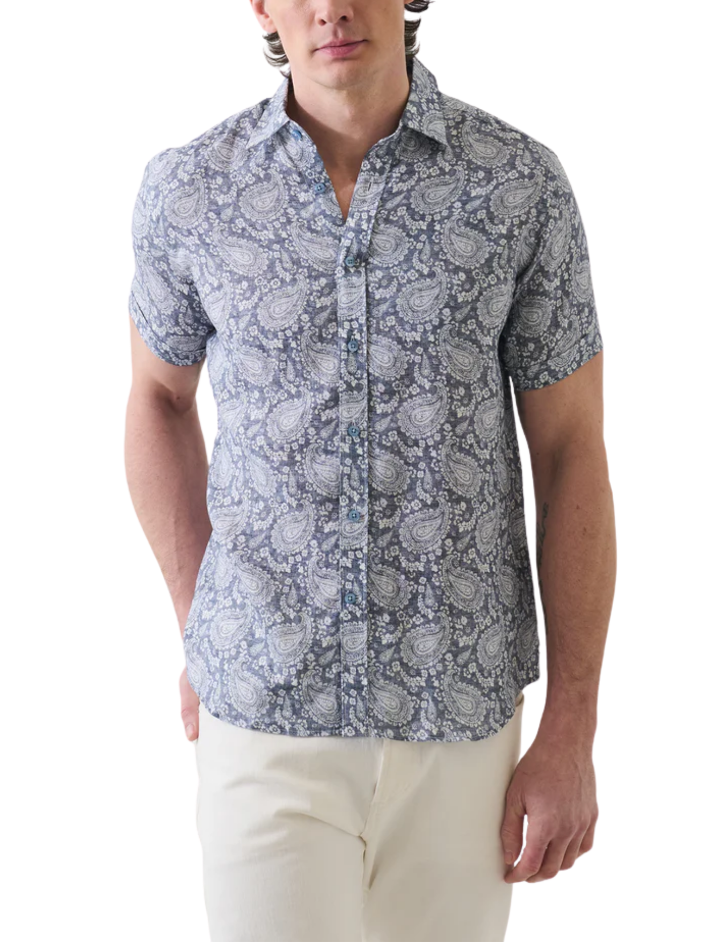 Paisley Print Linen Shirt-Patrick Assaraf-Boyds Philadelphia