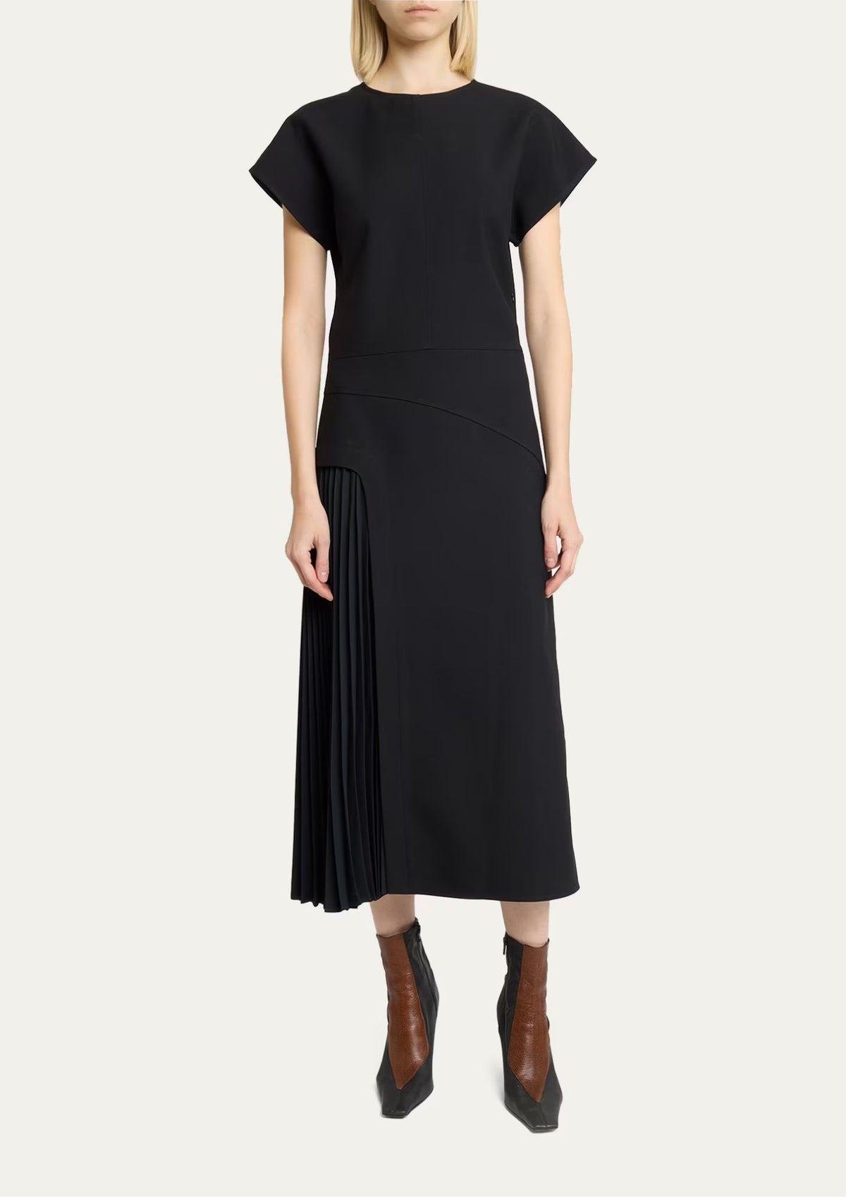 Ria Cap-Sleeve Pleated Panel Midi Dress-Proenza Schouler-Boyds Philadelphia