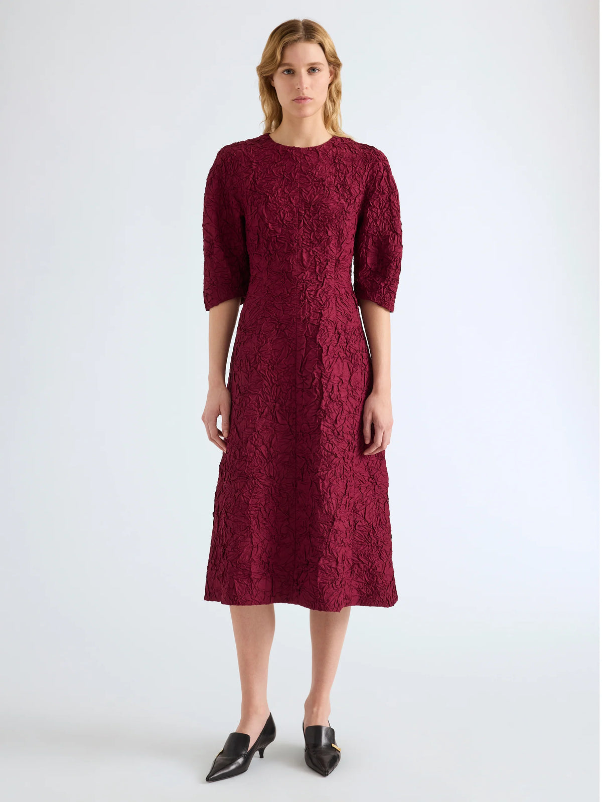 Alin Crushed Silk Curved-Sleeve Midi Dress-Proenza Schouler-Boyds Philadelphia