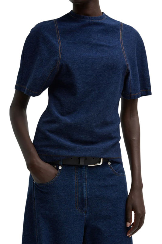 Denim Knit Shrunken T-Shirt-Tibi-Boyds Philadelphia
