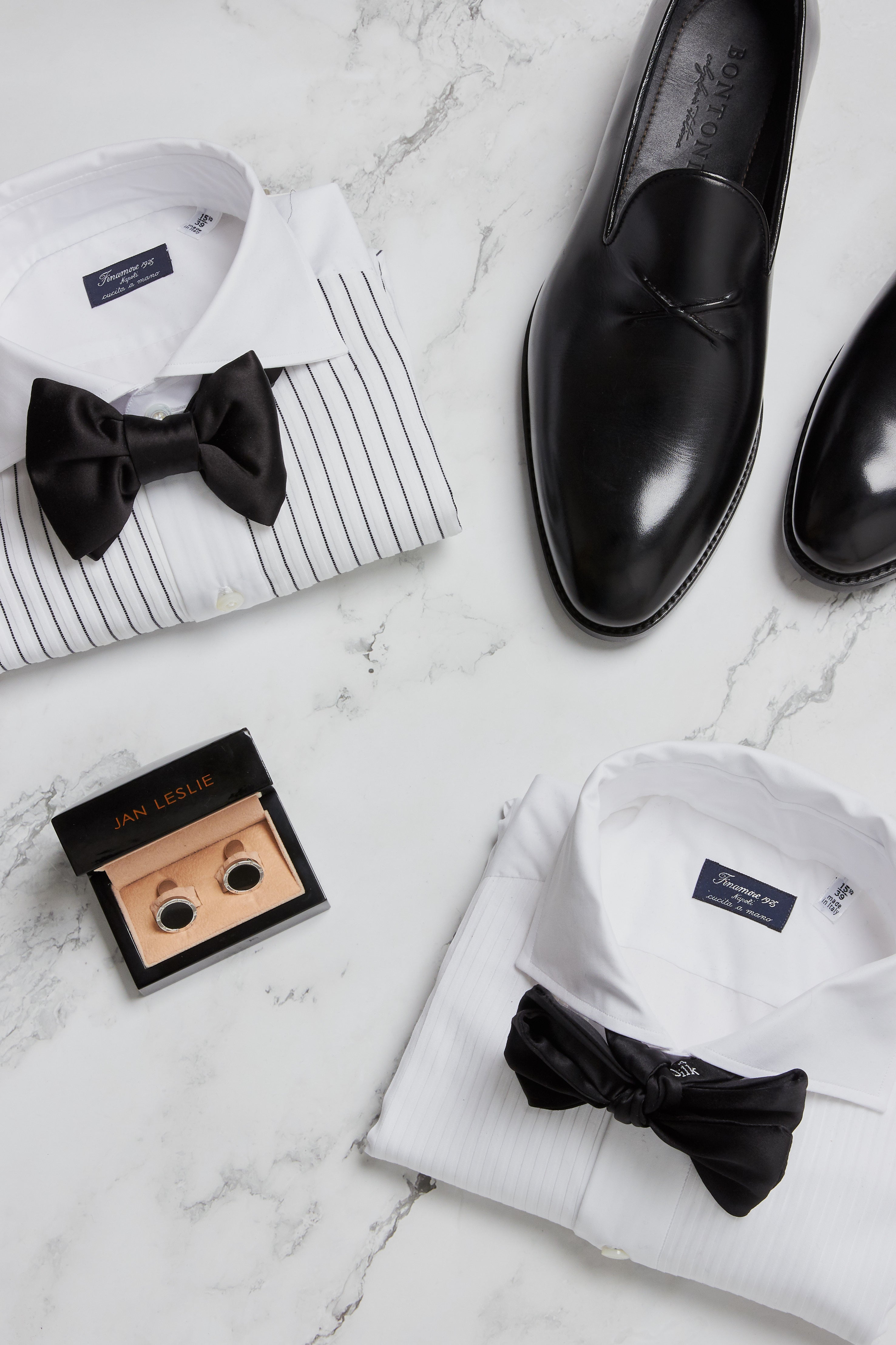 assortment of formal shirts, shoes & cufflinks