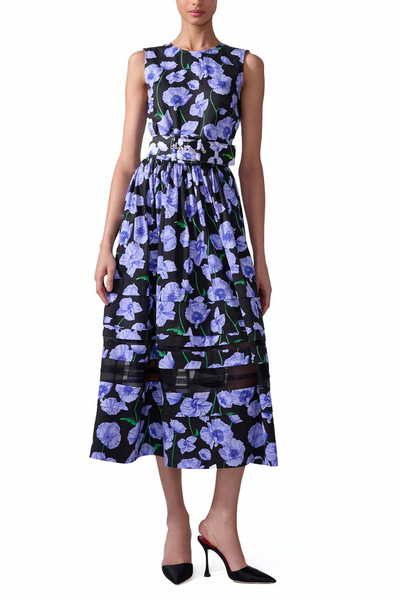 knee length dresses for ladies Carolina Herrera Floral-print Dress with Organza Insert