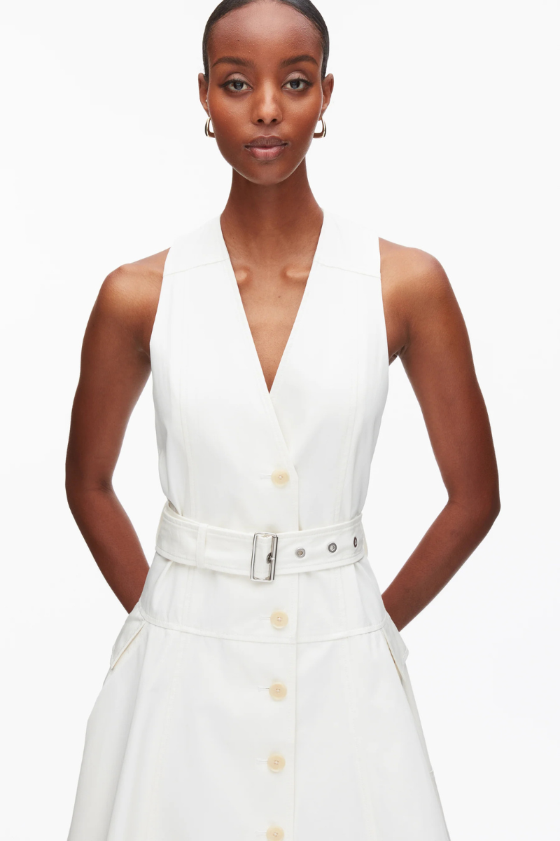 pleated utility dress whbm Women's Pleated Mini Dress in Ivory size 12