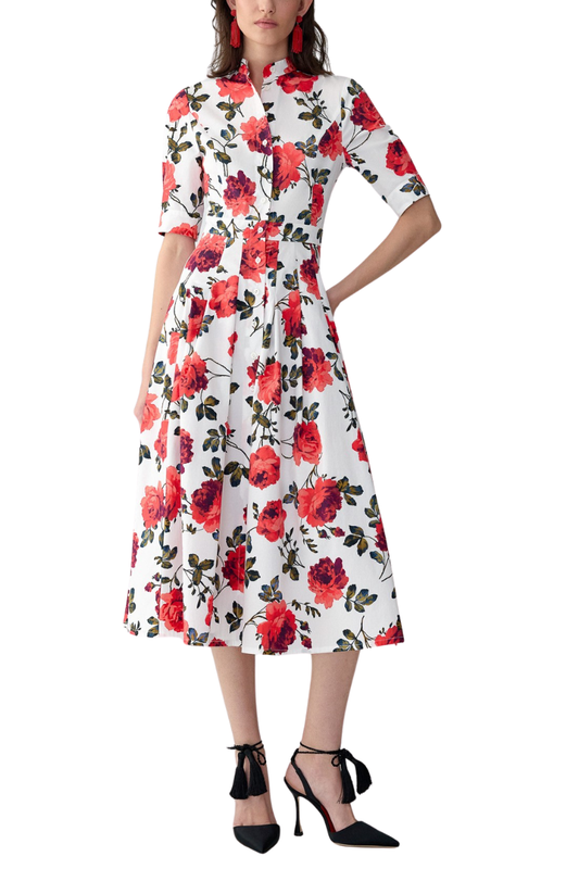 Rose-Print Shirt Dress-Carolina Herrera-Boyds Philadelphia