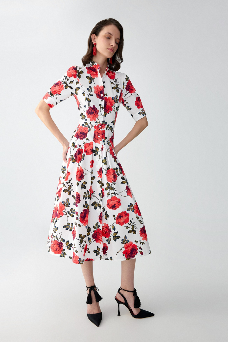 Rose-Print Shirt Dress-Carolina Herrera-Boyds Philadelphia