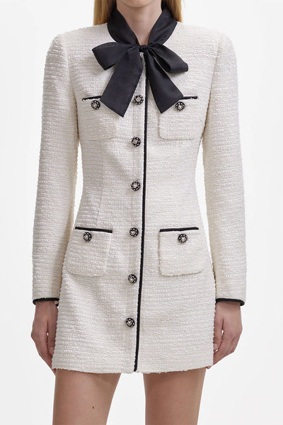 Boucle Pussy Bow Mini Dress-Self-Portrait-Boyds Philadelphia