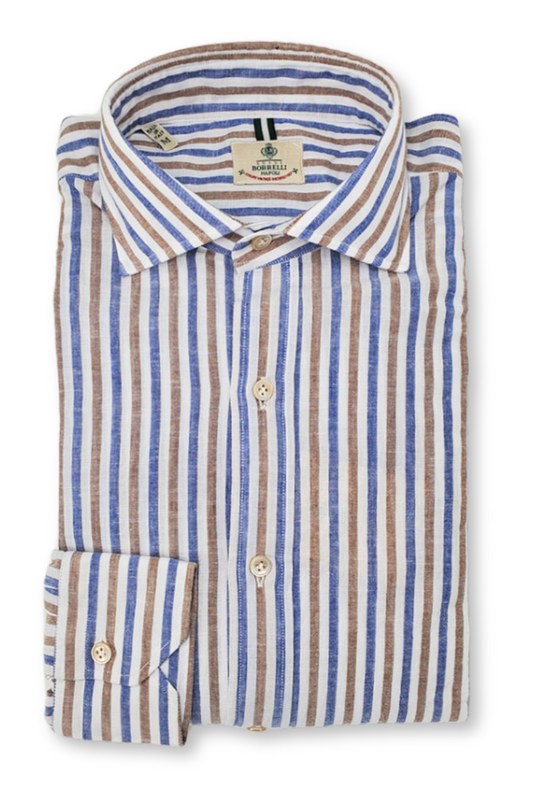 Linen Blend Stripe Shirt-Luigi Borrelli-Boyds Philadelphia