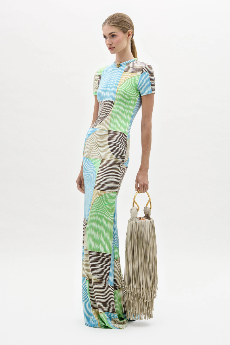 Silvia Tcherassi Yara Abstract Green Short Sleeve Maxi Dress Silvia Tcherassi Yara Abstract Green Short Sleeve Maxi Dress