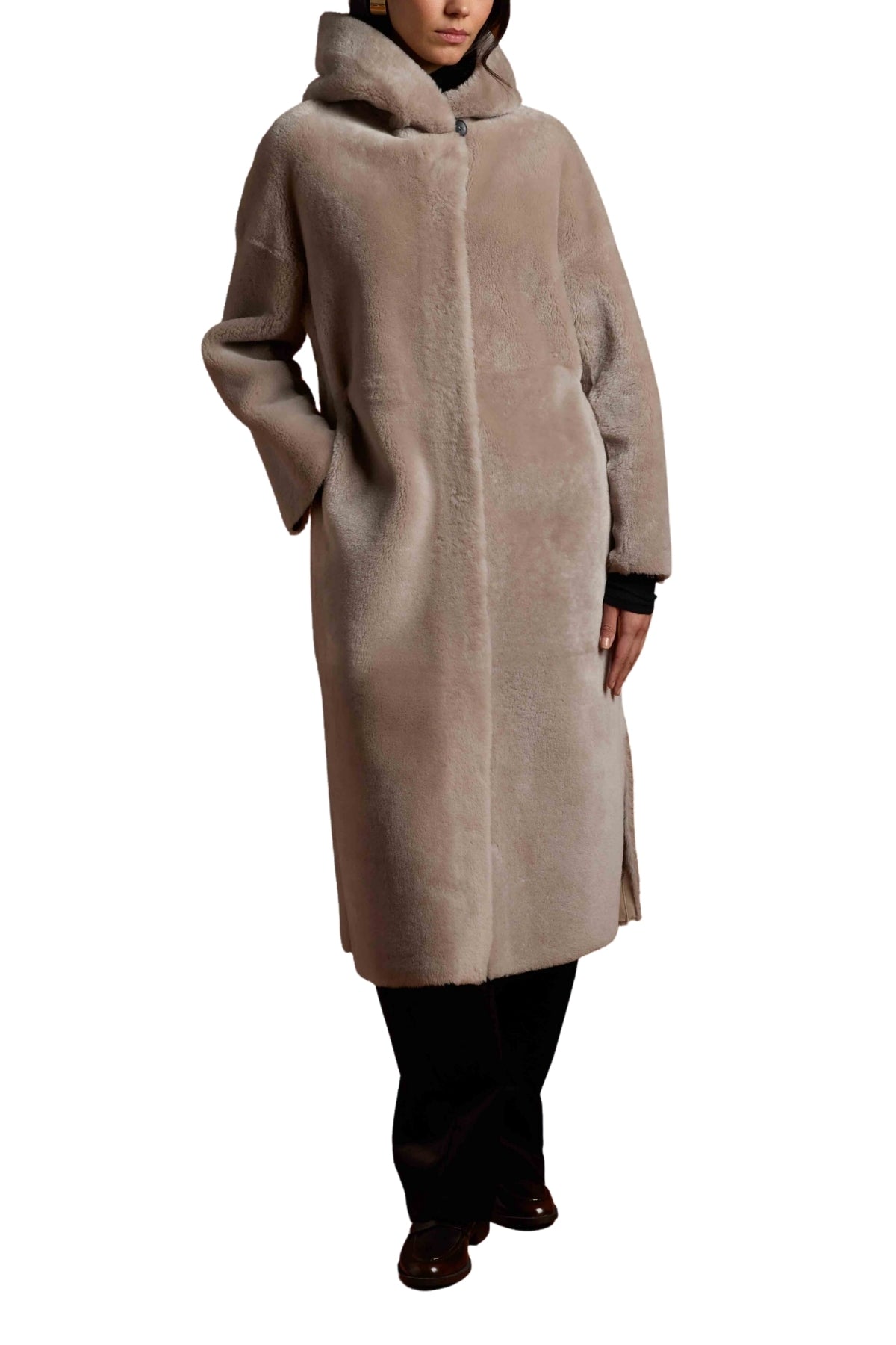 Shearling Long Hooded Zipper Coat-Suprema-Boyds Philadelphia