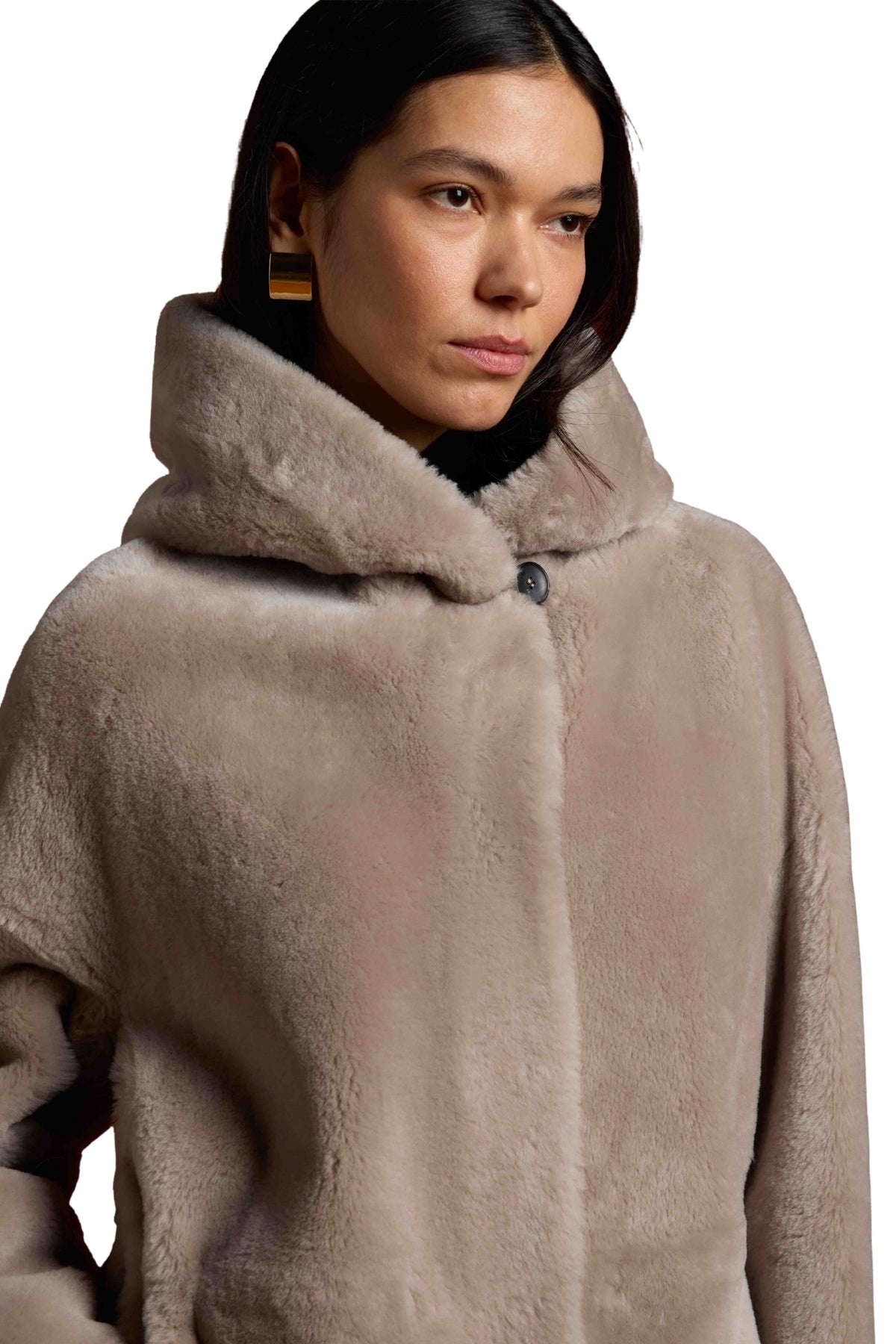 Shearling Long Hooded Zipper Coat-Suprema-Boyds Philadelphia
