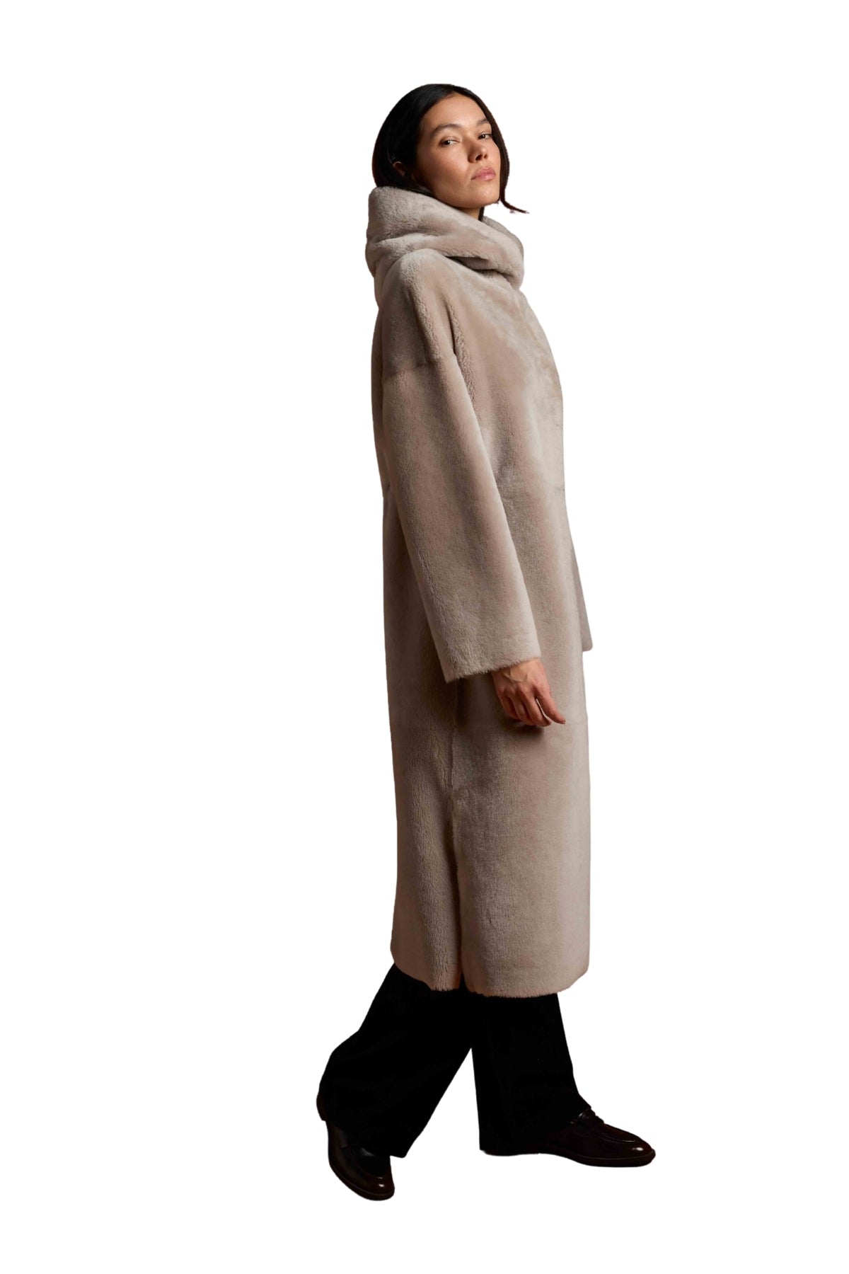 Shearling Long Hooded Zipper Coat-Suprema-Boyds Philadelphia