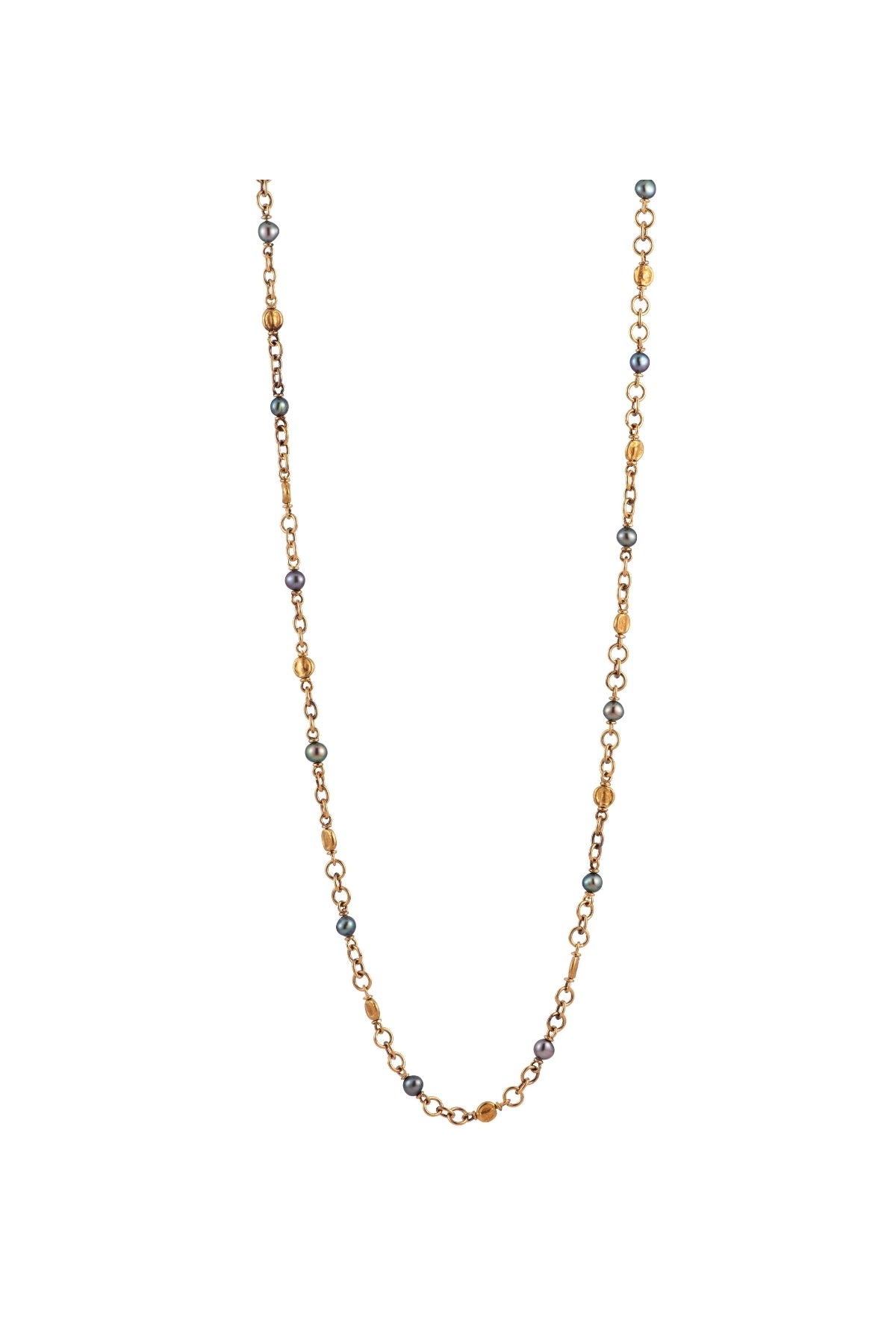 Grey Pearl and Gold Coin Bead Chain