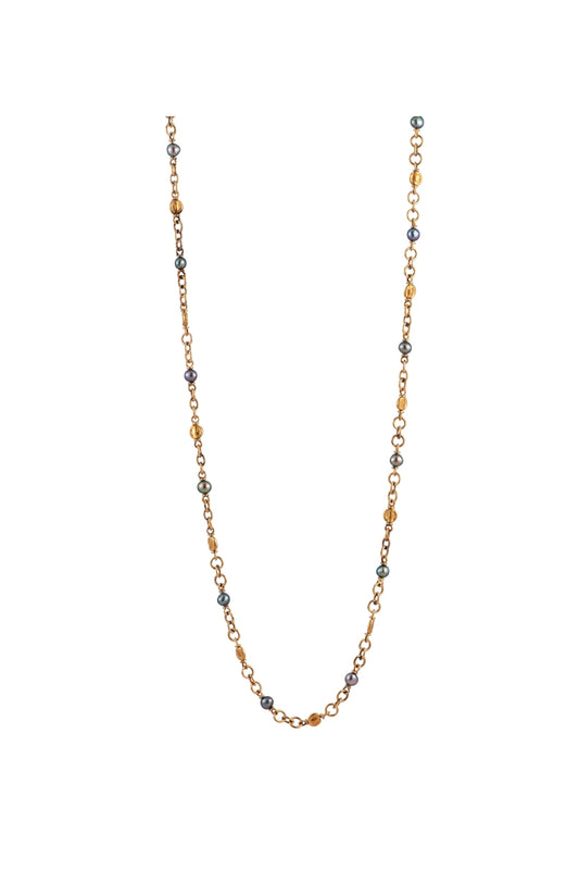 Grey Pearl and Gold Coin Bead Chain-Sylva & Cie.-Boyds Philadelphia