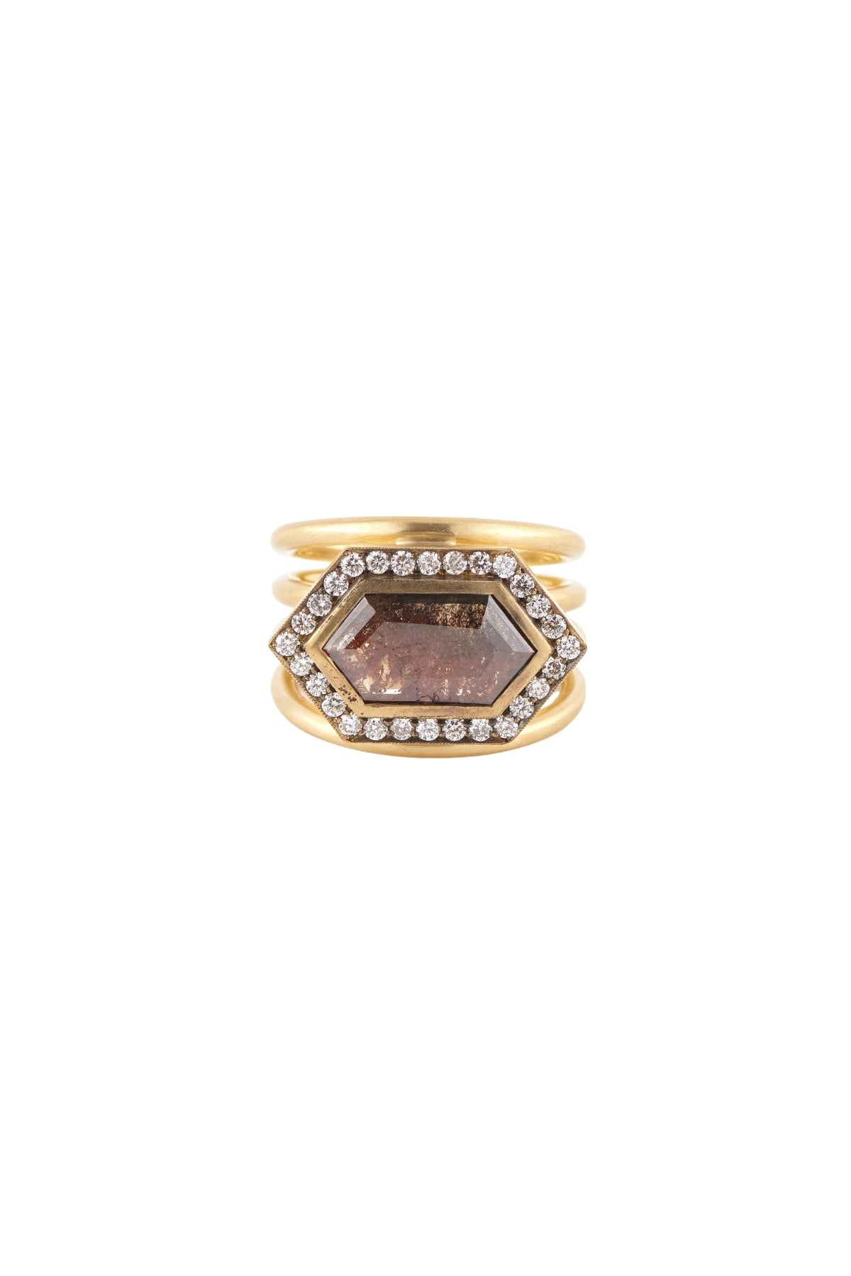 Hexagon Rustic Diamond Spiral Ring