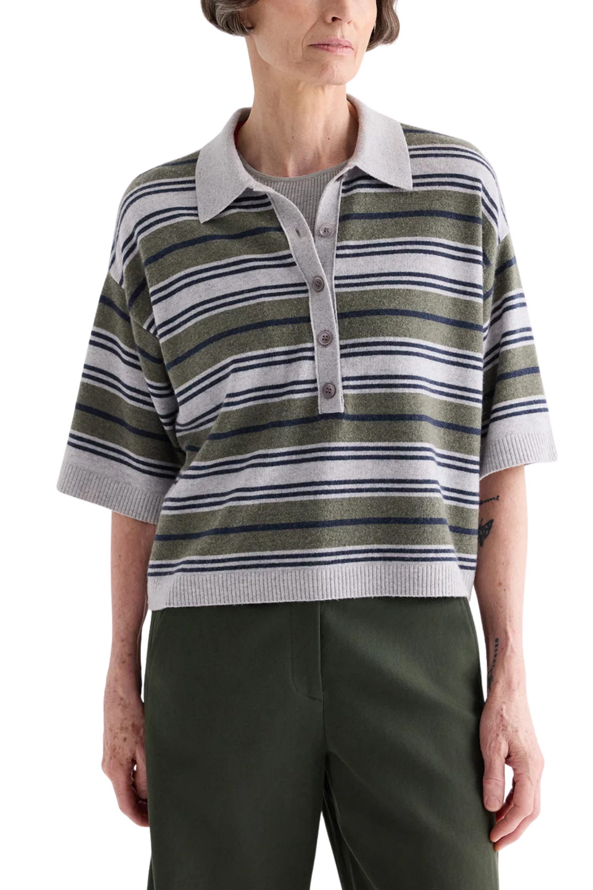 S/S Polo Sweater with Stripes-TWP-Boyds Philadelphia