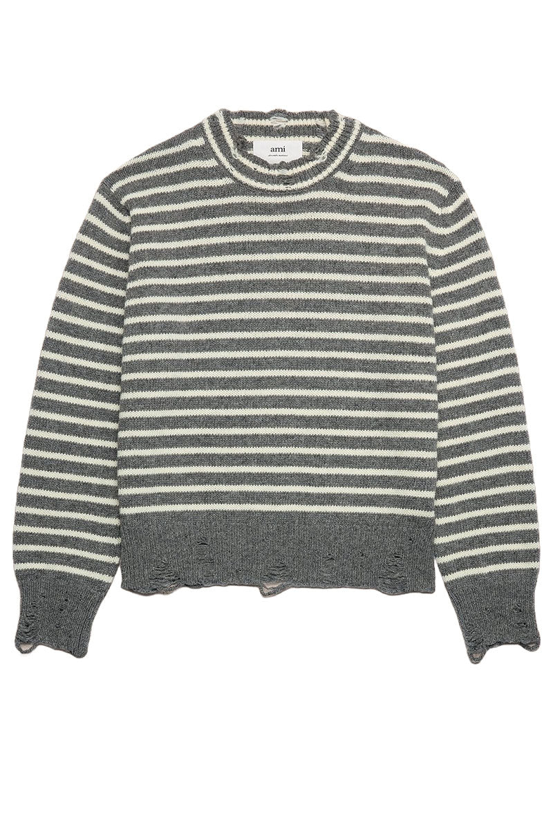Striped Sweater With Cut Out Details-AMI-Boyds Philadelphia