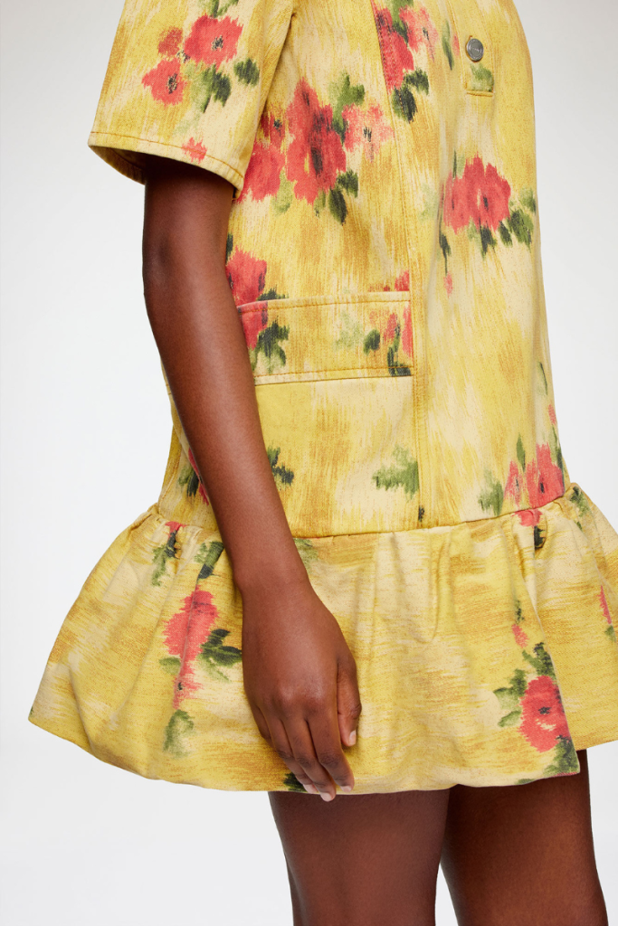 Denim Print Peplum Mini Dress-GANNI-Boyds Philadelphia