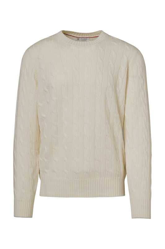 Cashmere Cable Knit Crewneck Sweater-Brunello Cucinelli-Boyds Philadelphia