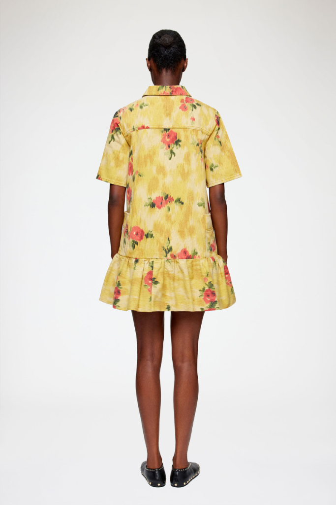 Denim Print Peplum Mini Dress-GANNI-Boyds Philadelphia
