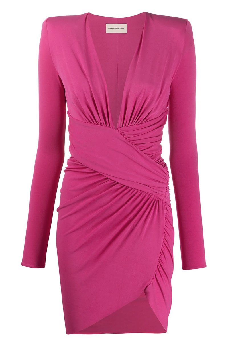 Ruched Deep-V Mini Dress-Alexandre Vauthier-Boyds Philadelphia