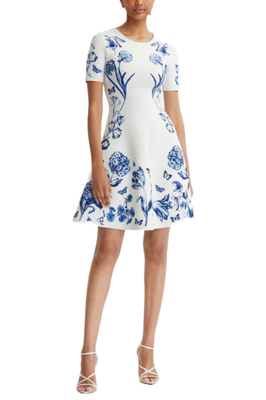 Floral Toile Jacquard Fit & Flare Dress-Oscar de la Renta-Boyds Philadelphia