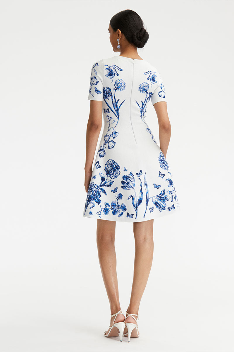 Floral Toile Jacquard Fit & Flare Dress-Oscar de la Renta-Boyds Philadelphia
