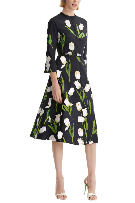 3/4 Sleeve Degrade Tulip Poplin Dress-Oscar de la Renta-Boyds Philadelphia