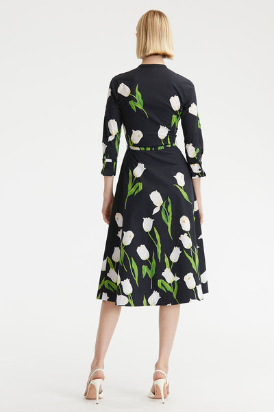 3/4 Sleeve Degrade Tulip Poplin Dress-Oscar de la Renta-Boyds Philadelphia