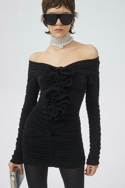 Long Sleeve Off Shoulder Ruched Mini Dress-Magda Butrym-Boyds Philadelphia