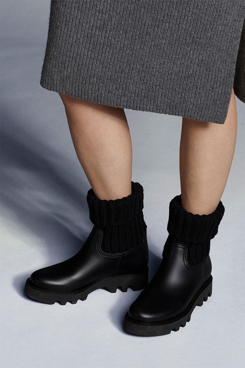 Ginette knit cuff leather rain boot Clearance