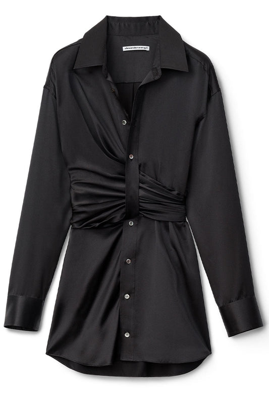 Threaded Placket Draped Shirt Dress-alexanderwang.t-Boyds Philadelphia