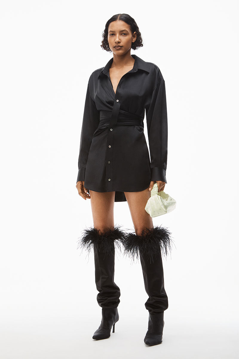 alexanderwang.t | Threaded Placket Draped Shirt Dress | The New Trend Black / US 4 alexanderwang.t | Threaded Placket Draped Shirt Dress | The New Trend Black / US 4