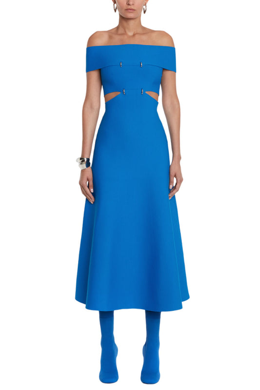 Off-The-Shoulder Slashed Midi Dress-Alexander McQueen-Boyds Philadelphia