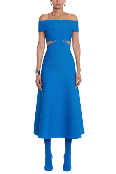 alexander mcqueen slash cutout one-shoulder bandage midi dress ALEXANDER MCQUEEN OFFSHOULDER KNIT DRESS