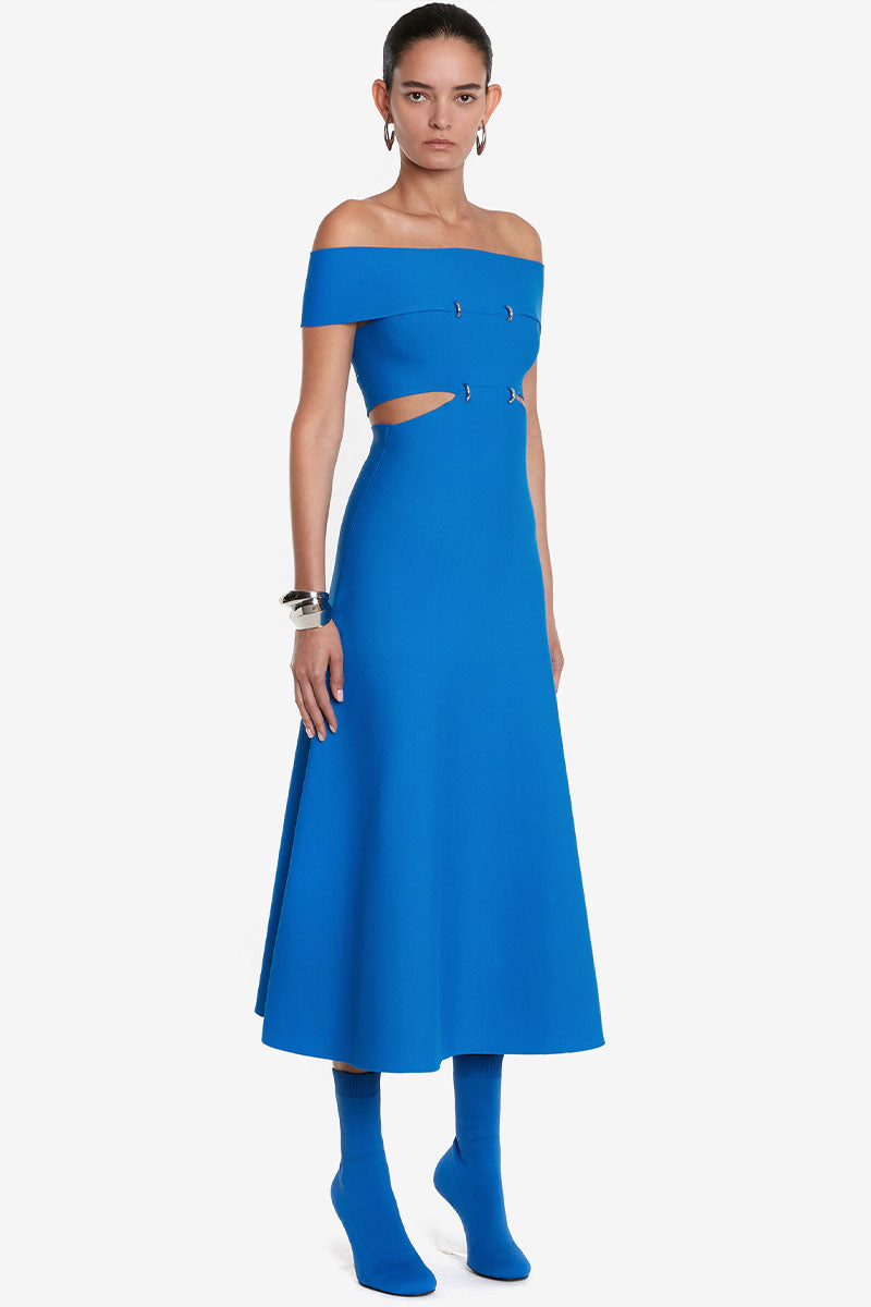 Off-The-Shoulder Slashed Midi Dress-Alexander McQueen-Boyds Philadelphia