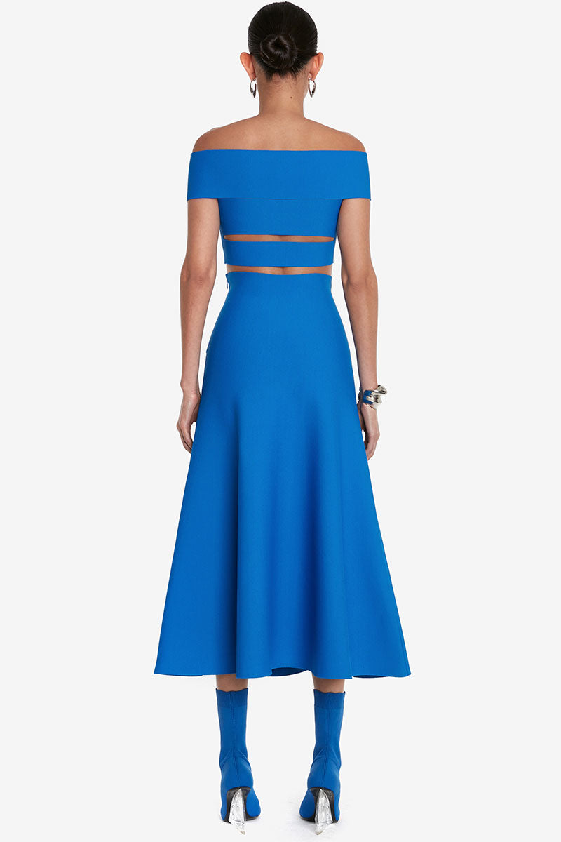 Off-The-Shoulder Slashed Midi Dress-Alexander McQueen-Boyds Philadelphia