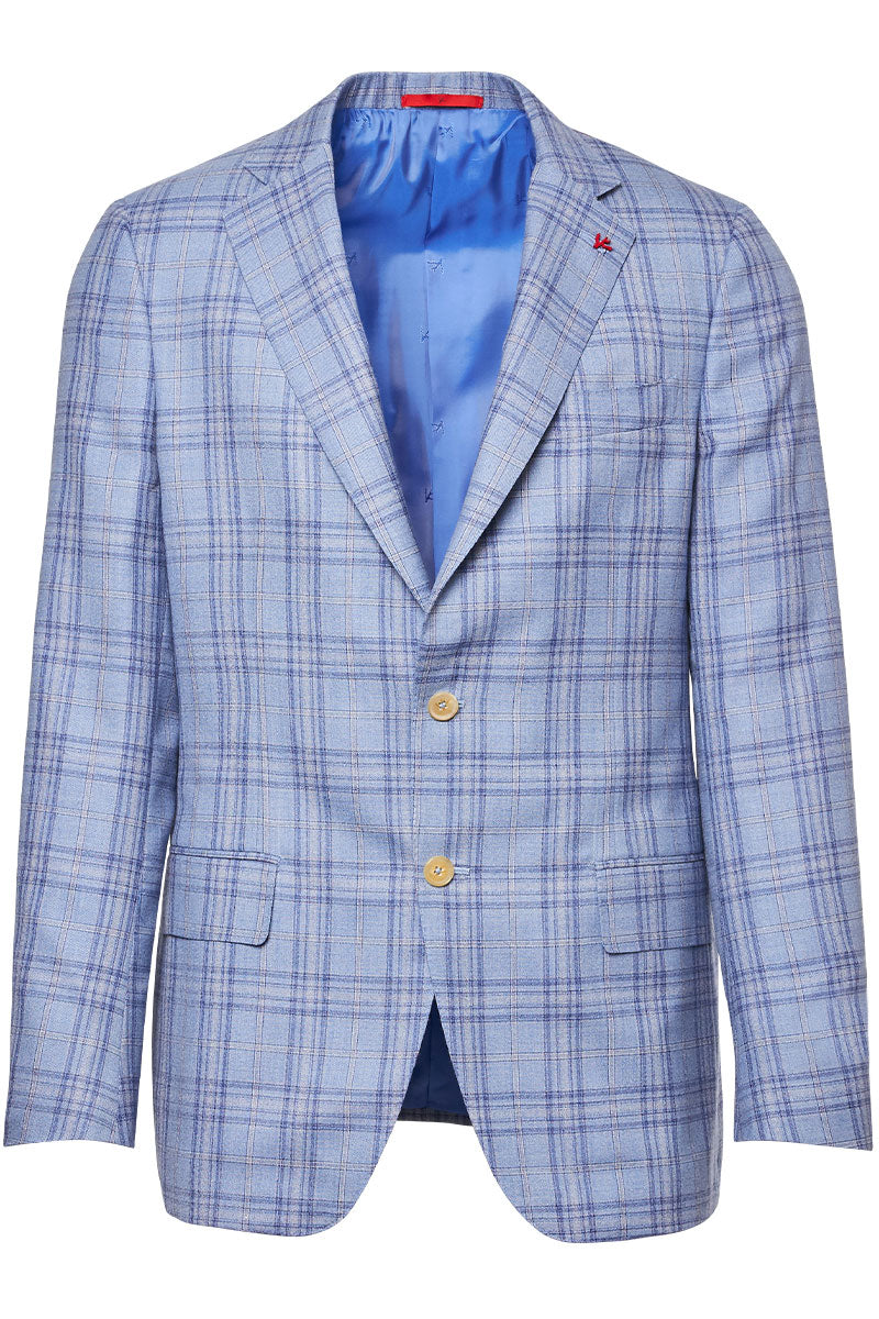 Light Blue Plaid Sport Jacket-ISAIA-Boyds Philadelphia