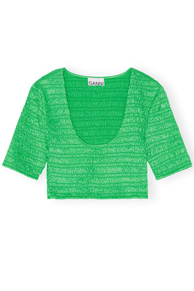 Crinkled Satin Cropped Smock Blouse-Ganni-Boyds Philadelphia