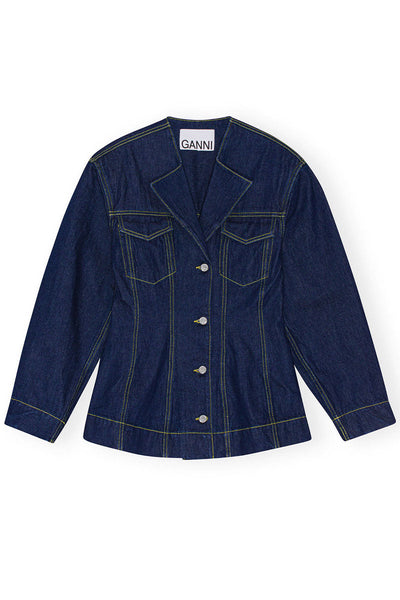 Rinse Denim Fitted Blazer-Ganni-Boyds Philadelphia