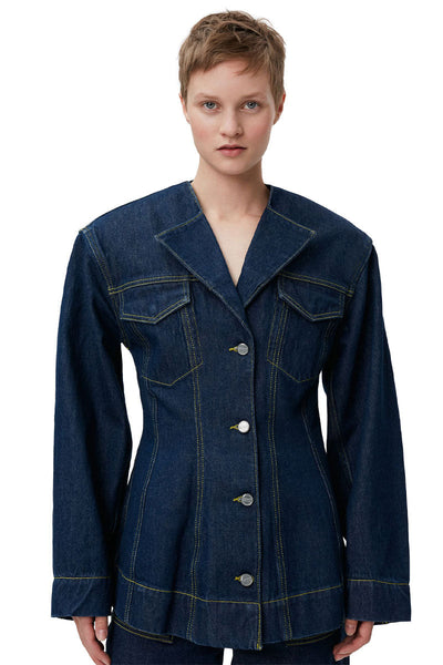 Rinse Denim Fitted Blazer-Ganni-Boyds Philadelphia