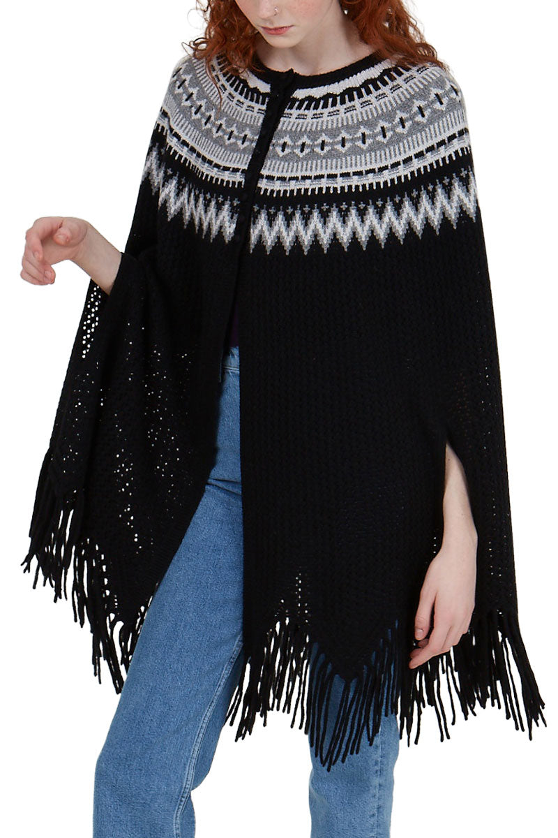 Fair Isle Pointelle Fringe Poncho-Autumn Cashmere-Boyds Philadelphia