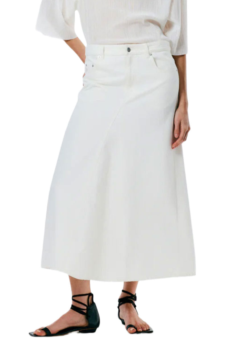 White Denim Godet Midi Skirt-Tibi-Boyds Philadelphia