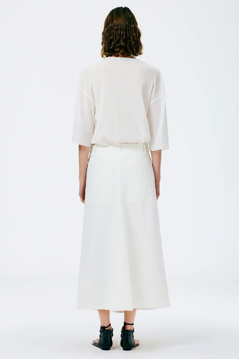 White Denim Godet Midi Skirt-Tibi-Boyds Philadelphia