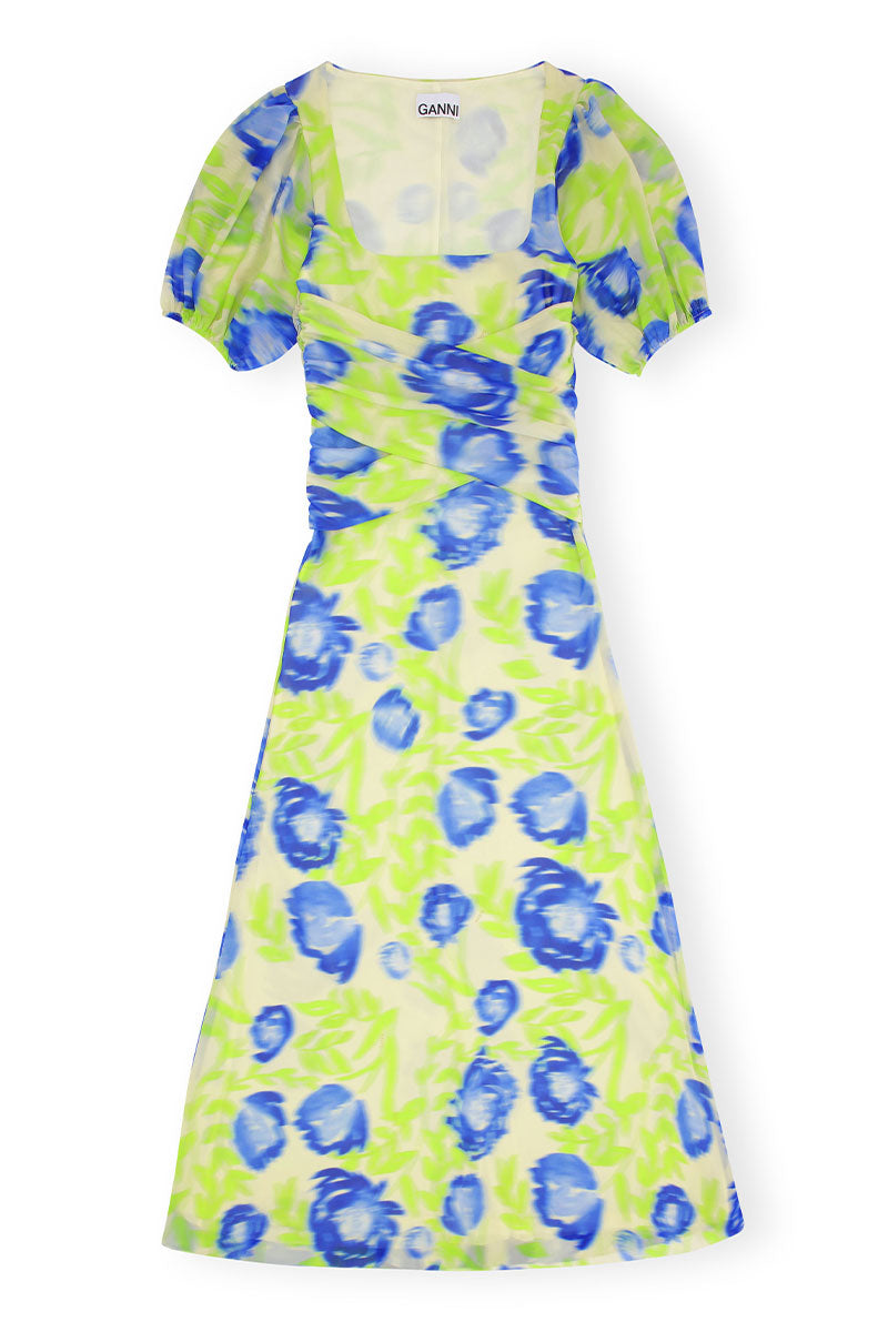 Printed Mesh Puff Sleeve Midi Dress-Ganni-Boyds Philadelphia